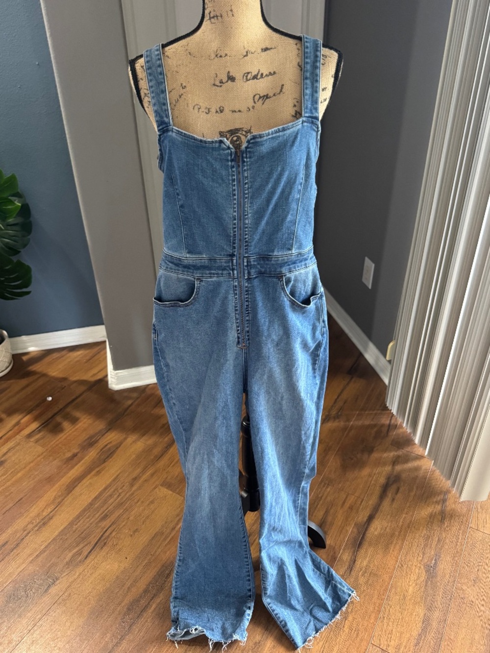 Free People We The Free CRVY Denim Flare Jumpsuit Size 8